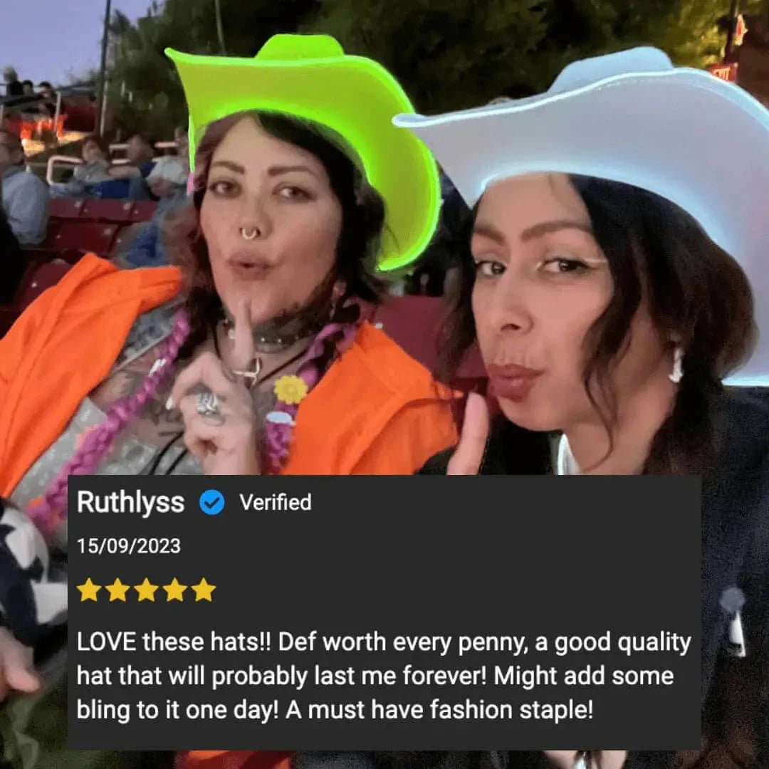 Green White Light Up Neon Cowboys Hat - Glowing LED Cowboy Hat for Halloween, Sports Events and Night Parties Customer Review