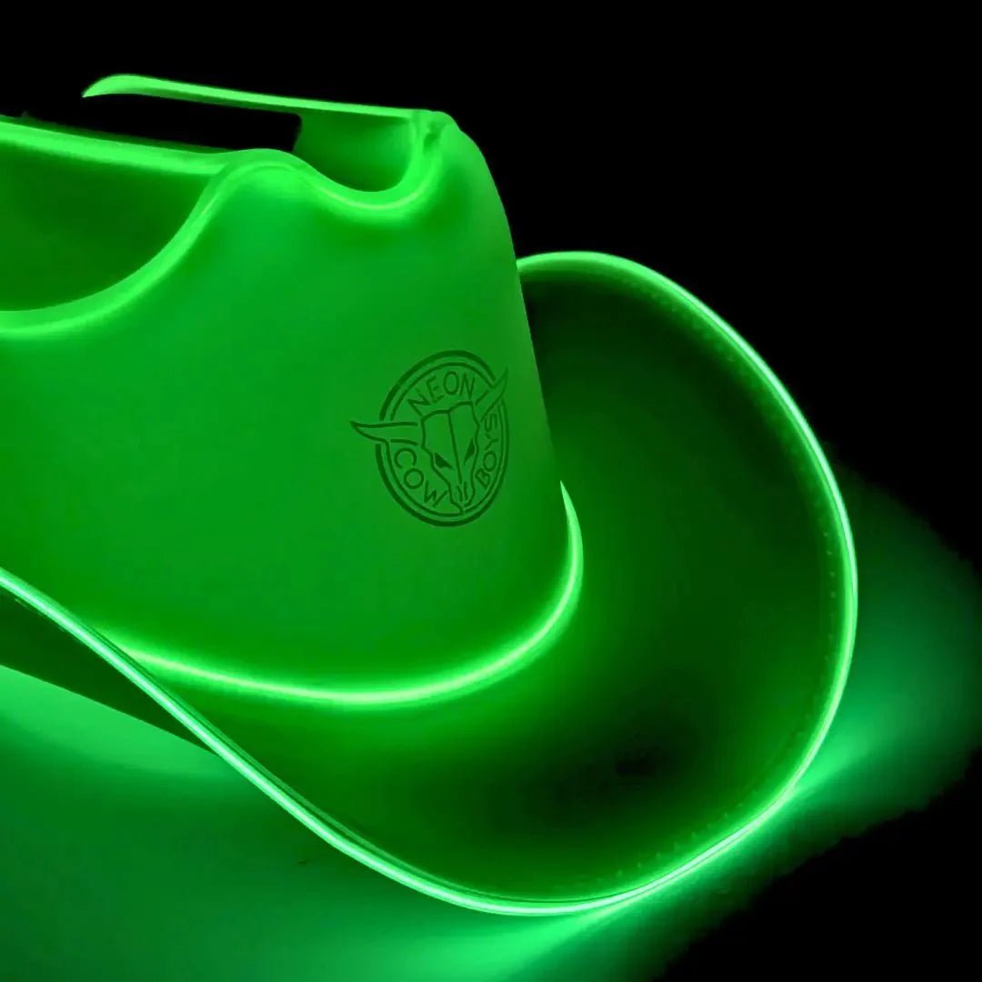 Green Light Up Neon Cowboys Hat - Vibrant LED Western Hat for St. Patrick's Day Parties - Mardi Gras Krewe Parades Tailgating