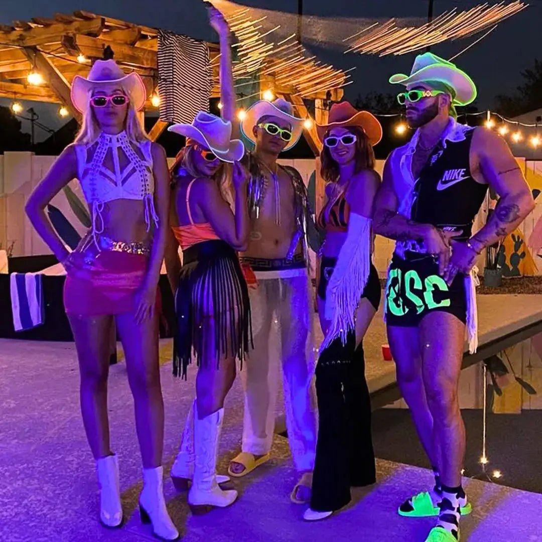 Rainbow Light Up Neon Cowboys Hat - LED Cowgirl Hat for Group Parties in Bulk Matching Crew at Pride Events, Night Festivals