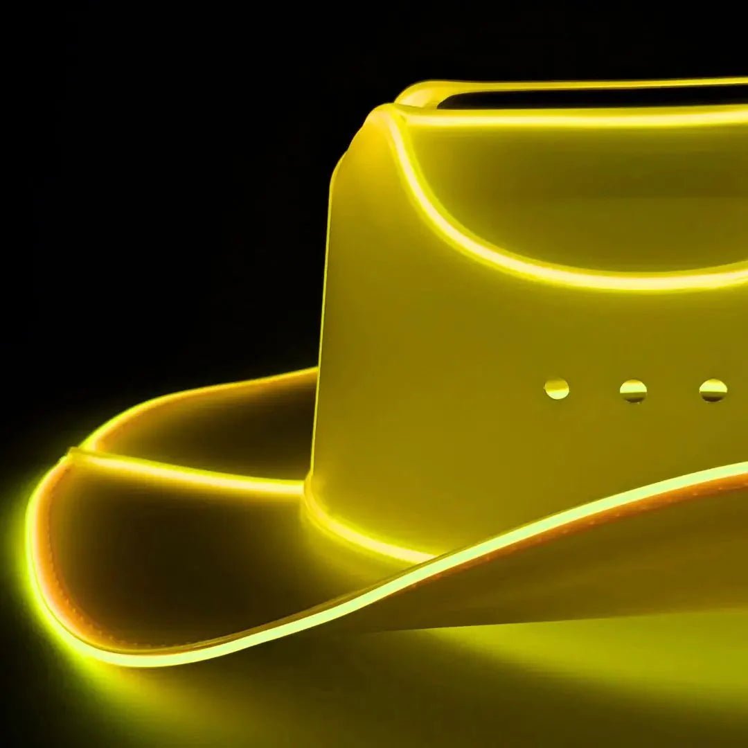 Gold Light Up Neon Cowboys Hat - LED Western Hat for Bachelor Parties - Yellow Cowboy Hat for Celebrations Las Vegas Costume