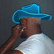 Blue cowboy hat with LED lights glowing for masculine luxury yacht parties summer events and western costume fashion