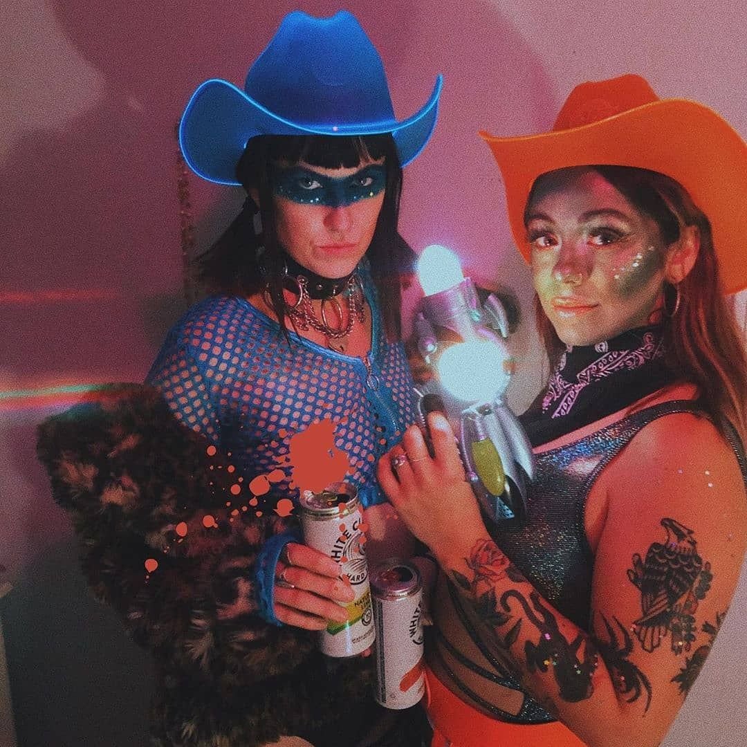 Blue orange LED space cowgirl hats ideal for female friends matching party outfits festival fashion and celebration accessories