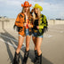Yellow orange LED space cowgirl hats glowing bright for sisters matching party costumes festival outfits and celebration accessories