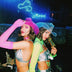 Pink white LED neon cowboy hat 2-pack for twins Simi Haze Hollywood party outfits celebrity fashion and matching accessories