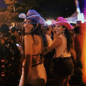 White pink LED space cowgirl hat 2-pack perfect for best friends festival fashion matching party outfits and celebration accessories