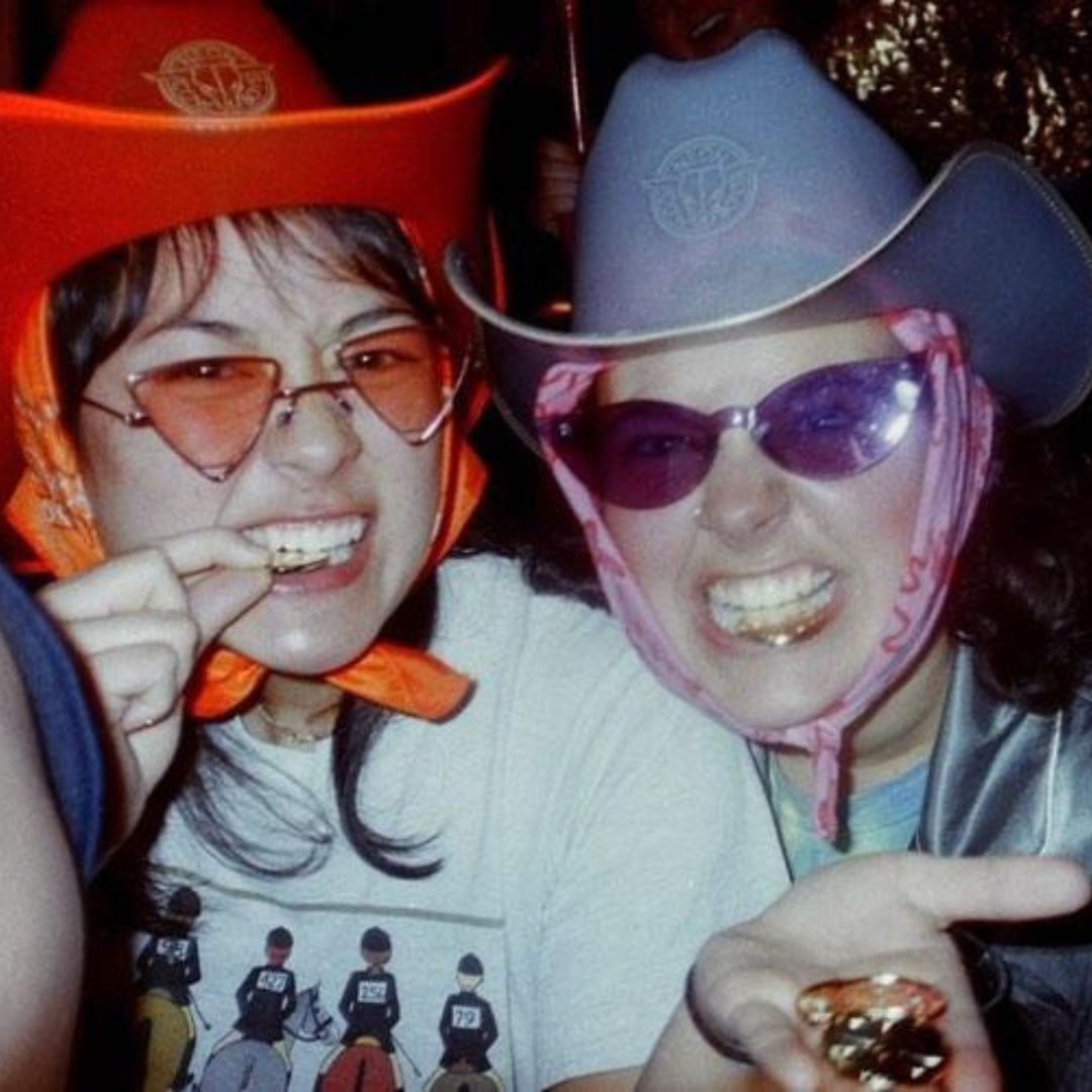 Orange gray LED cowboy hat 2-pack for female friends matching party outfits festival fashion celebrations and neon accessories