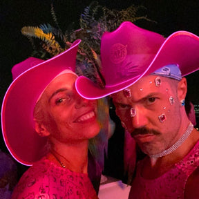 Pink LED neon cowboy hat 2-pack ideal for couples romantic outfits party celebrations and matching accessories