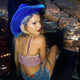 Blue cowboy hat with bright lights glowing perfect for starry night festivals celestial parties and western costume fashion