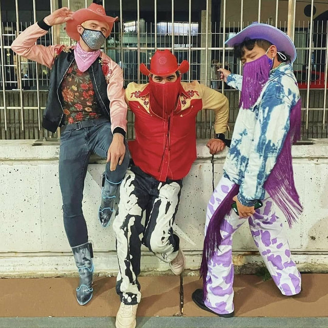 Pink red purple illuminated led neon cowboy hat 3-pack bundle perfect for music festivals outdoor concerts and lgbtq group events matching outfits with western cowboy theme