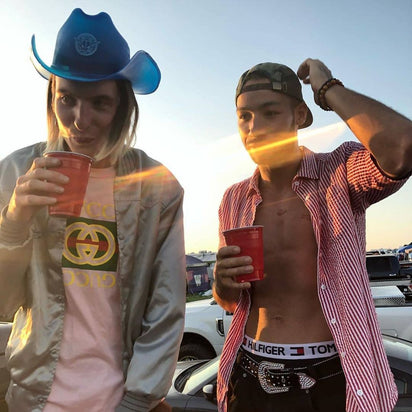 Blue cowboy hat with LED lights for tailgating football games college fraternity parties and western costume americana fashion