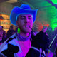 Blue cowboy hat glowing bright with LED lights for masculine luxury parties VIP events and western costume fashion