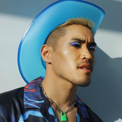 Blue cowboy hat with LED lights perfect for masculine party celebrations event fashion and western costume outfits