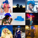 Blue neon cowgirl hat glowing perfect for festival fashion photoshoot styling electronic dance events and western costume outfits
