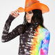 Orange LED neon cowgirl hat with lights ideal for group festival photos party planning and western costume fashion celebrations