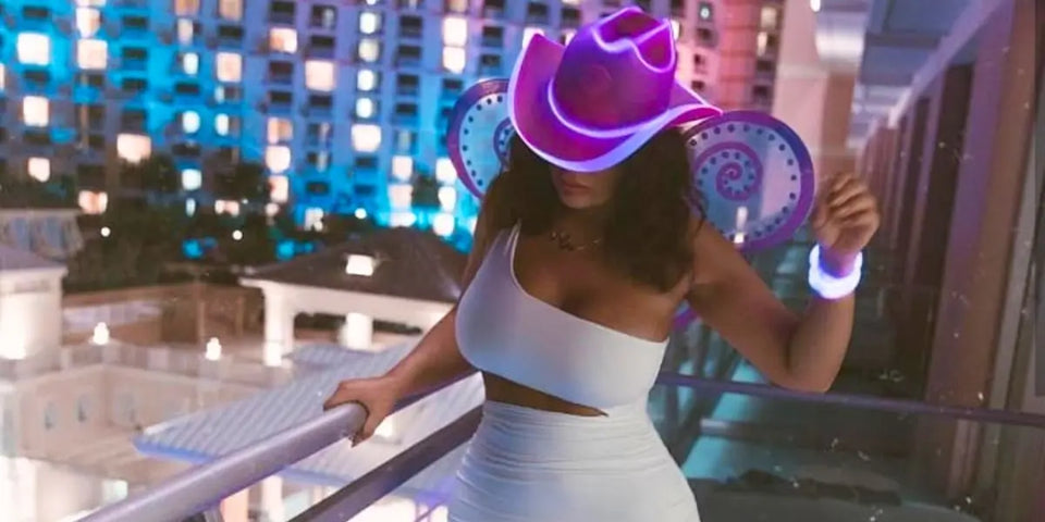 light up led pink neon cowgirl hat for birthday house party 18 year old to 30 age woman in miami las vegas celebration bash