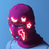 Purple LED balaclava with lightning bolt design - Glowing face mask for techno parties, winter sports, electronic music events, and dystopian fashion statements