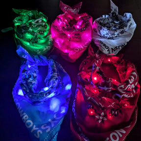 LED Pet Bandanas and Light Up Cowboy Hats - Glow Large Dog Accessories in Green, Pink, Blue, White and Red - Best Halloween Costume