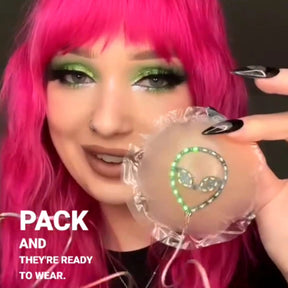 Alien LED Pasties Pack for Goth Alternative Scene - Edgy Light Up Nipple Covers for Rock Shows - Punk Festival Fashion Accessories for Metal Concerts