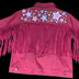 Animated Starlight Jacket with Fringe, back-view flat-lay of the pink fringe jacket with blue and pink LED light-up stars, an led fringe jacket and light up jacket for go-go dancers and showgirls, ideal for raves, music festivals and Pride, Neon Cowboys