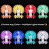 Color-changing LED feather back piece with matching LED arm cuffs shown in 8 glowing colors, an extravagant made-to-order light-up showpiece for showgirls, burlesque and drag performers, Mardi Gras, circus and event entertainers, Neon Cowboys
