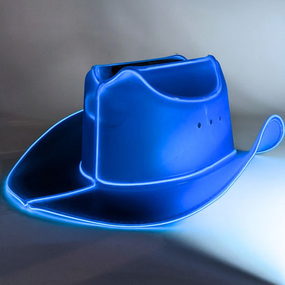 Blue LED cowgirl hat with bright lights perfect for Halloween costume parties western themed celebrations and spooky outfits
