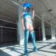 Blue neon cowgirl hat with bright LED lights perfect for mirror selfie lifestyle photoshoots and western costume styling