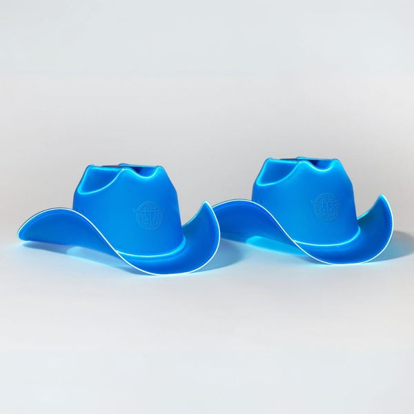 Blue LED cowgirl hat with lights perfect for luxury event planning high end parties and western costume fashion celebrations