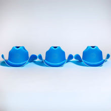 Blue cowgirl hat glowing with bright LED lights ideal for festival fashion photoshoot styling and western costume outfits