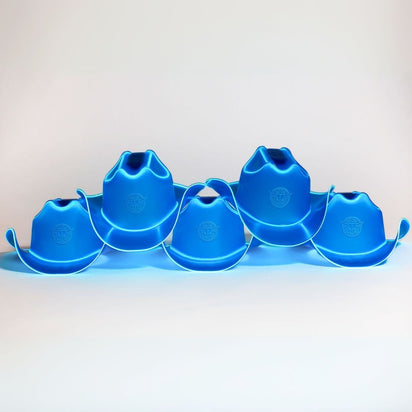 Blue neon cowgirl hat with LED lights perfect for luxury party celebrations high end events and western costume fashion