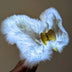 Blue fuzzy butterfly hair clip with gold center detail - Plush illuminated hair accessory showcasing texture and design for Y2K revival looks, costume parties, and kawaii fashion outfits