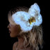 Side profile of woman wearing blue fuzzy butterfly hair clip - Versatile light-up hair accessory styling example for concerts, birthday celebrations, themed parties, and retro fashion statements