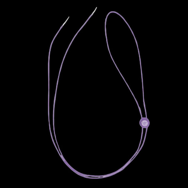 Purple elastic chin strap with adjustable sliding feature for custom fit with light up cowboy hats at music festivals