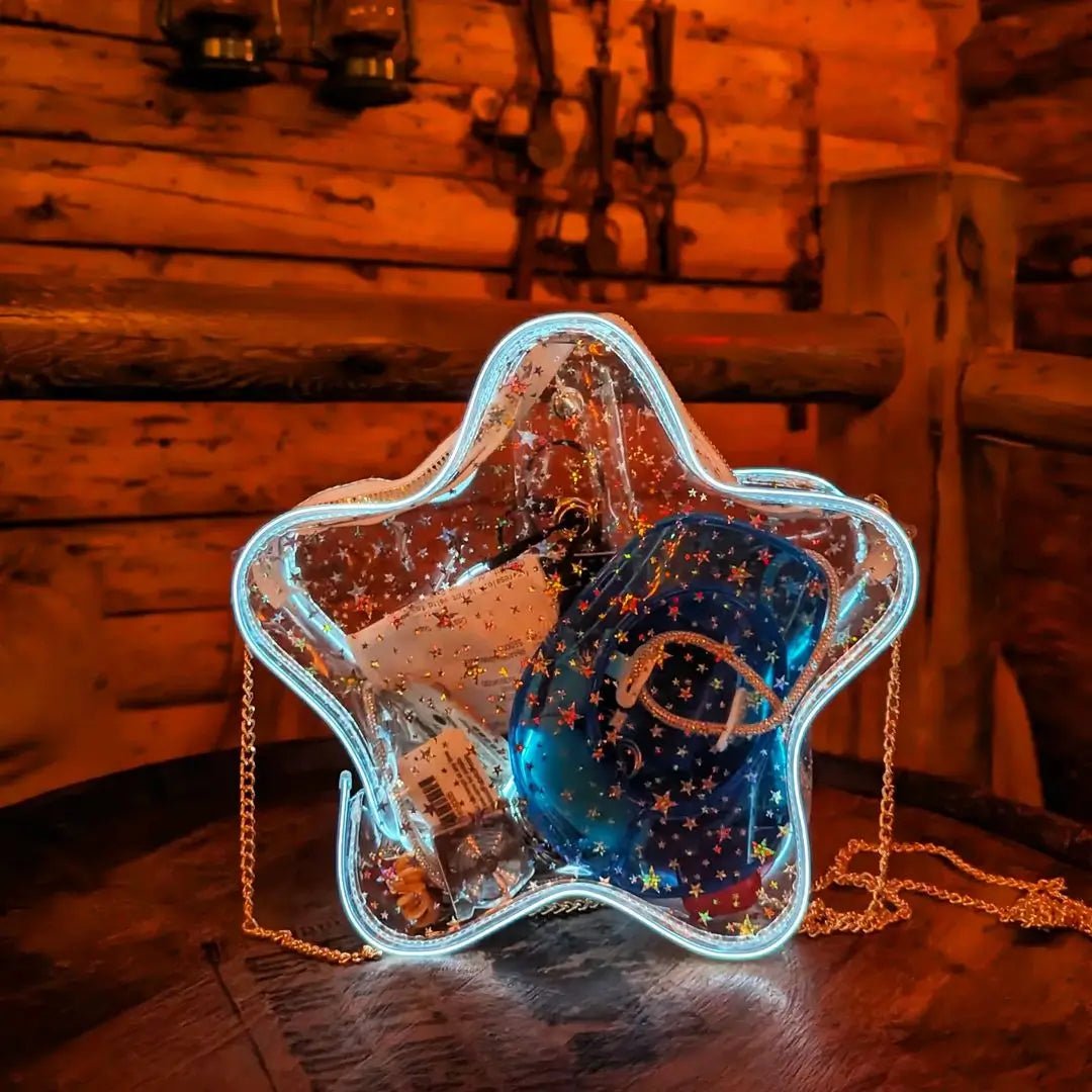 Clear White LED Star Purse - Transparent Light Up Party Bag for Concerts Music Festivals - Clear Bag Policy for Stadium Venues - Space Cowgirl Birthday Halloween Costume Fashion Accessory 