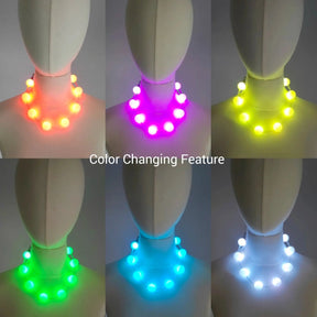 Color Changing LED Bead Necklace - Sphere Light Necklace for EDC and Raves - Bulk Party Favors for Glow Parties and Matching Friends Outfits at Music Festivals