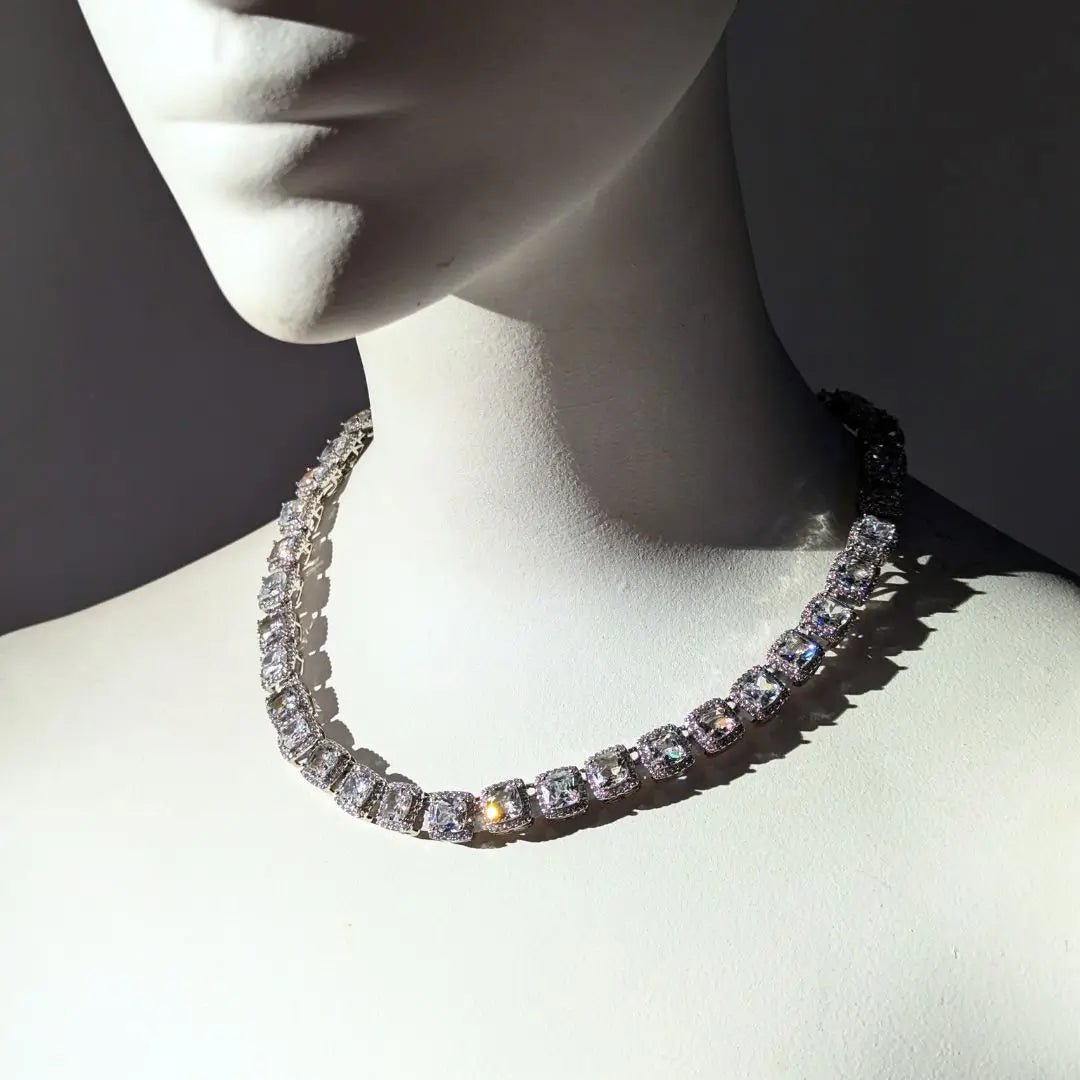 Cubic Zirconia LED Necklace in Off Mode - Elegant Crystal Jewelry - 18-inch Light Up Necklace Design for Formal and Party Wear