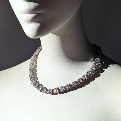 Cubic Zirconia LED Necklace in Off Mode - Elegant Crystal Jewelry - 18-inch Light Up Necklace Design for Formal and Party Wear