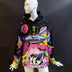 Front view of Day at the Farm hoodie on woman showing colorful UFO cow design ideal for music festival fashion and eye-catching Area 51 streetwear styles