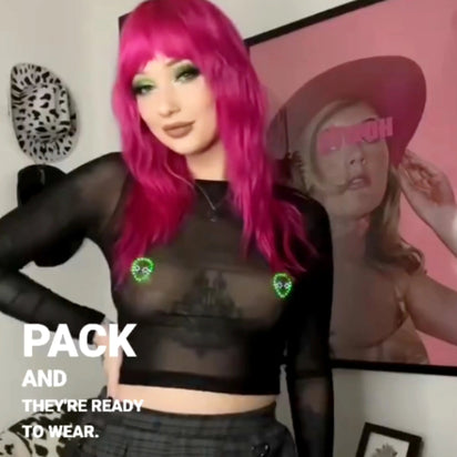 Edgy Punk Rock Alien LED Pasties for Space Cowgirl Ravers - Area 51 Themed Light Up Nipple Covers - UFO Festival Fashion for Rocker Raver Girls