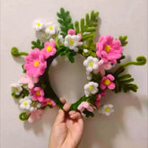 Floral pipe cleaner headband with handmade pink and white flowers
