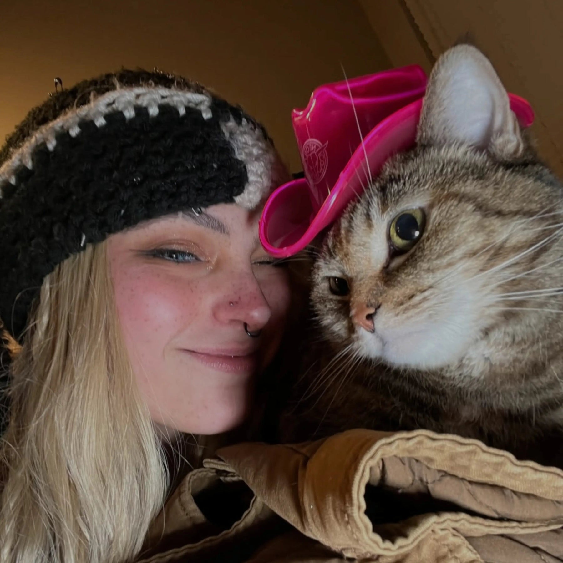 Pet Owner and Cat with Cowboy Hat - Christmas Gift for Cat Parents - Matching Human and Pet Holiday Costume - Light Up Hat for Family Photos