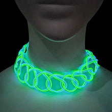 Green LED Chain Choker - Y2K Rave Jewelry - Neon Light Up Necklace - Glowing 2000s Fashion Accessory for Festivals and EDM Dance Parties - St Patricks Day and Halloween Costume Jewelry
