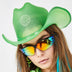 Green LED neon cowgirl hat with bright lights ideal for luxury party celebrations high end events and western costume fashion