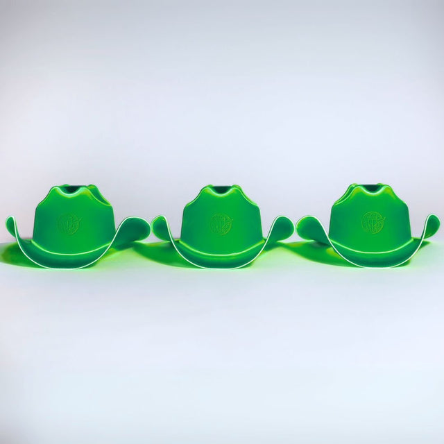 Green neon cowgirl hat with bright LED lights perfect for bulk purchase party planning group outfits and western costume fashion