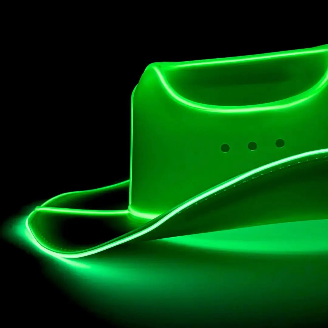 Green Light Up Neon Cowboys Hat - LED Illumination - Iconic Festival Gear for EDM Rave Events, Spring Break Coachella Parties