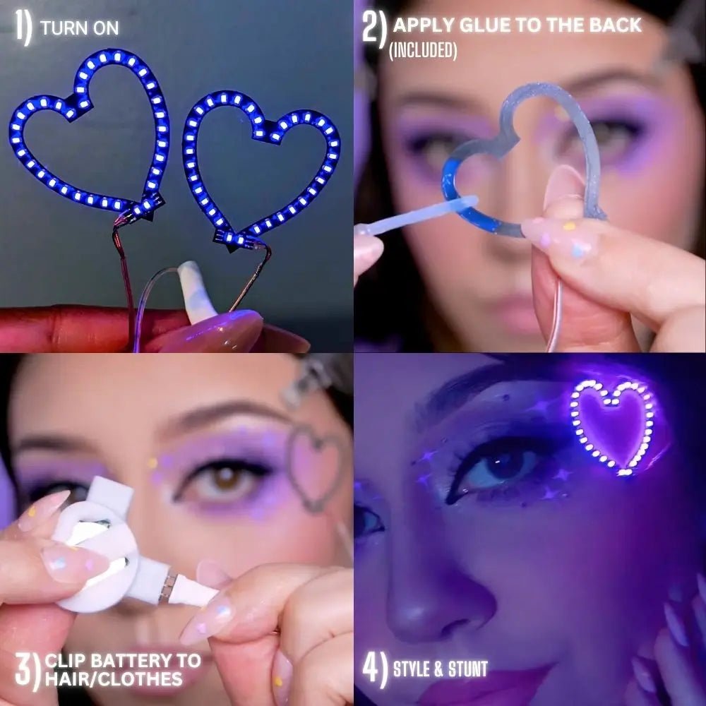 Heart LED Face Jewelry Light Up Stickers Neon Cowboys