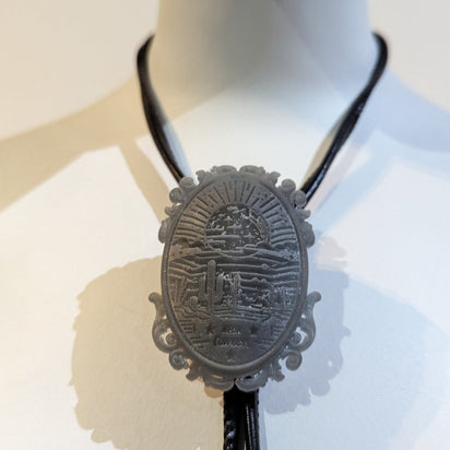 Non-illuminated bolo tie showing 3D printed resin design - Daytime view of western accessory displaying detailed craftsmanship for casual wear, country fashion, and western-themed gatherings