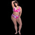 Woman in black and white cow print bikini standing confidently at pool party showing how high-waisted design flatters figure at summer events and music festival water activities all day