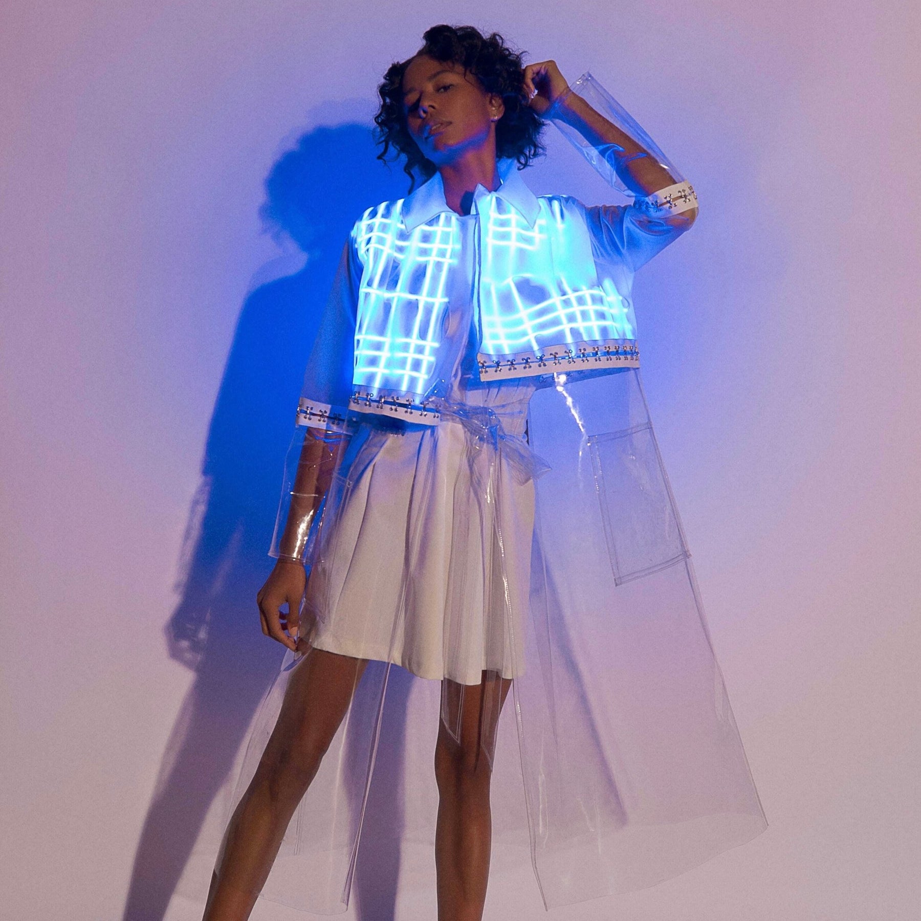 LED 2 - in - 1 Plaid Trench Coat - Neon Cowboys - couture - 