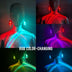 Multiple LED bulb earrings in various color modes - Collection of RGB color-changing light bulb-shaped earrings displaying different illumination settings for customizable fashion statements