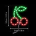 LED Cherry Face Sticker size chart showing 3.5 cm / 1.37 in height by 3 cm / 1.18 in width, glowing red and green cherry LED face jewelry and light-up makeup dimensions for festivals and raves, Neon Cowboys
